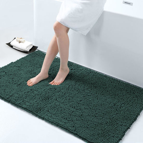 Picture of Smiry Luxury Chenille Bath Rug 47''x24'', Extra Soft and Absorbent Shaggy Bathroom Mat Rugs, Machine Washable, Non-Slip Plush Carpet Runner for Tub, Shower, and Bath Room, Green