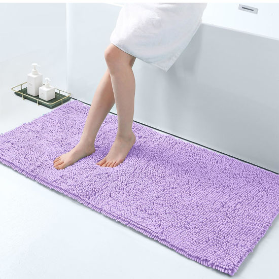 Picture of Smiry Luxury Chenille Bath Rug 47''x20'', Extra Soft and Absorbent Shaggy Bathroom Mat Rugs, Machine Washable, Non-Slip Plush Carpet Runner for Tub, Shower, and Bath Room, Purple