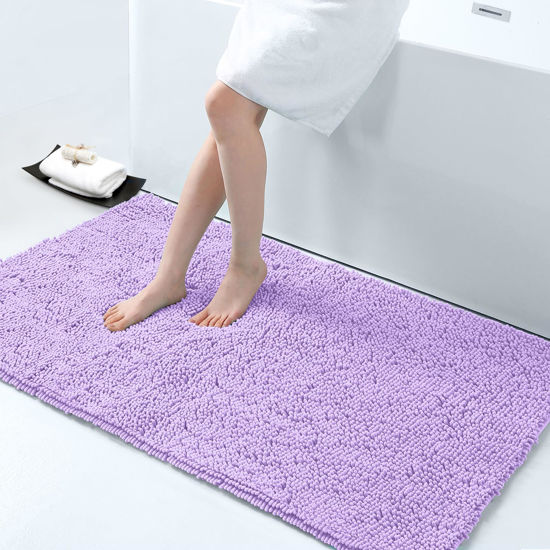 Picture of Smiry Luxury Chenille Bath Rug 47''x24'', Extra Soft and Absorbent Shaggy Bathroom Mat Rugs, Machine Washable, Non-Slip Plush Carpet Runner for Tub, Shower, and Bath Room, Purple