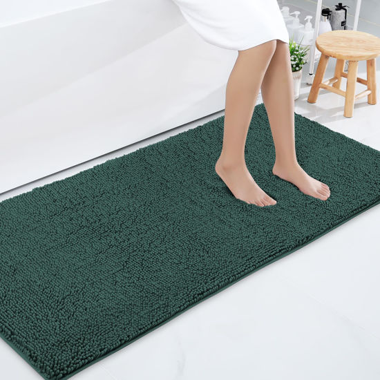 Picture of Smiry Luxury Chenille Bath Rug 59''x24'', Extra Soft and Absorbent Shaggy Bathroom Mat Rugs, Machine Washable, Non-Slip Plush Carpet Runner for Tub, Shower, and Bath Room, Green