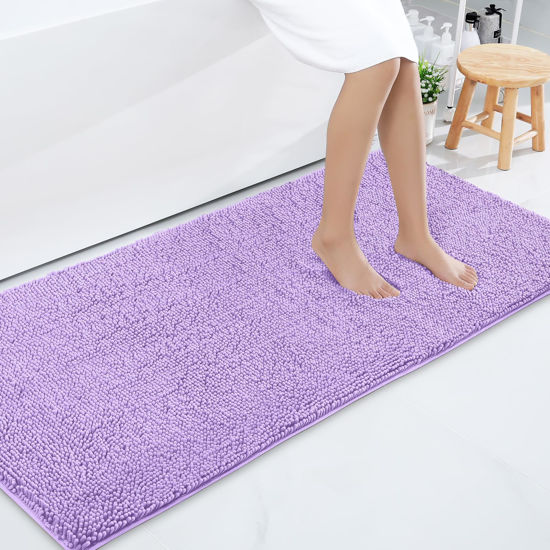Picture of Smiry Luxury Chenille Bath Rug 59''x24'', Extra Soft and Absorbent Shaggy Bathroom Mat Rugs, Machine Washable, Non-Slip Plush Carpet Runner for Tub, Shower, and Bath Room, Purple