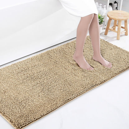 Picture of Smiry Luxury Chenille Bath Rug 59''x24'', Extra Soft and Absorbent Shaggy Bathroom Mat Rugs, Machine Washable, Non-Slip Plush Carpet Runner for Tub, Shower, and Bath Room, Beige