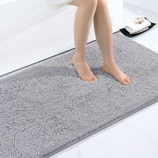 Picture of Smiry Luxury Chenille Bath Rug 48''x32'', Extra Soft and Absorbent Shaggy Bathroom Mat Rugs, Machine Washable, Non-Slip Plush Carpet Runner for Tub, Shower, and Bath Room, Grey