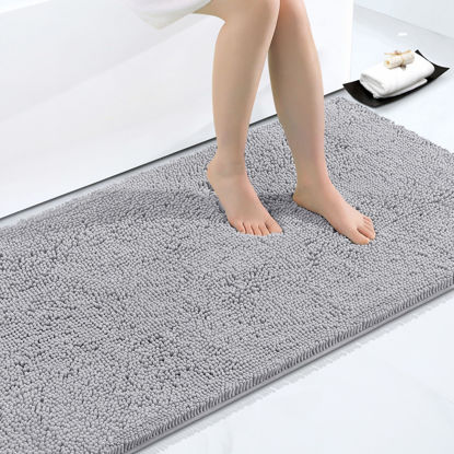 Picture of Smiry Luxury Chenille Bath Rug 59''x35'', Extra Soft and Absorbent Shaggy Bathroom Mat Rugs, Machine Washable, Non-Slip Plush Carpet Runner for Tub, Shower, and Bath Room, Grey