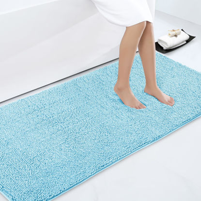 Picture of Smiry Luxury Chenille Bath Rug 70''x24'', Extra Soft and Absorbent Shaggy Bathroom Mat Rugs, Machine Washable, Non-Slip Plush Carpet Runner for Tub, Shower, and Bath Room, Sky Blue