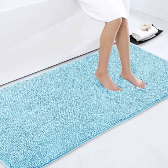 Picture of Smiry Luxury Chenille Bath Rug 70''x24'', Extra Soft and Absorbent Shaggy Bathroom Mat Rugs, Machine Washable, Non-Slip Plush Carpet Runner for Tub, Shower, and Bath Room, Sky Blue