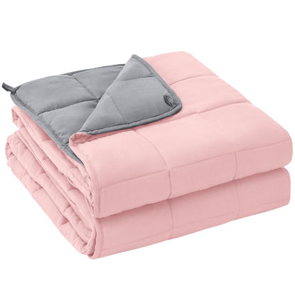 Picture of yescool Weighted Blanket for Adults (12 lbs, 48" x 72", Pink Grey) Cooling Heavy Blanket for Sleeping Perfect for 110-130 lbs, Twin Size Breathable Blanket with Premium Glass Bead, Machine Washable