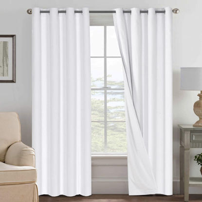 Picture of H.VERSAILTEX 100% Blackout Curtains for Bedroom Thermal Insulated Linen Textured Curtains Heat and Full Light Blocking Drapes Living Room Curtains 2 Panel Sets, 52x84 - Inch, Pure White