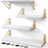 Picture of BAYKA Wall Shelves for Bedroom Decor, Floating Wall Shelves for Living Room Kitchen Storage, Wall Mounted Rustic Wood Shelves for Kids Books, Small Shelf for Bathroom(White and Gold，Set of 4)