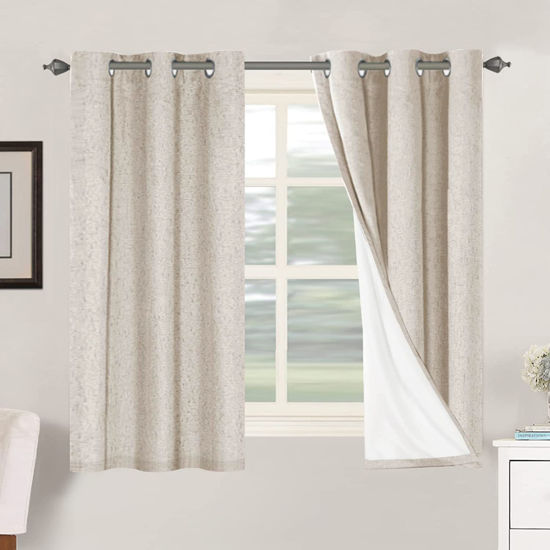 Picture of H.VERSAILTEX Primitive Linen Curtains 100% Blackout Curtain Drapes Burlap Curtains with White Thermal Insulated Liner, Grommet Top Curtains Living Room/Bedroom (2 Panels, 42 x 54 Inch, Natural)