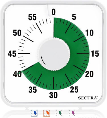 Picture of Secura 7.5 Inch Visual Timer, 60 Minute Oversize Visual Countdown Timer for Kids and Adults, Durable Mechanical Time Management Tool (Green)