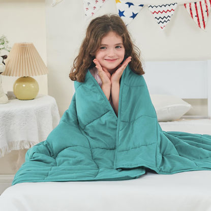 Picture of yescool Weighted Blanket (10 lbs, 41" x 60", Teal) Cooling Heavy Blanket for Sleeping Perfect for 90-110 lbs, Throw Size Breathable Blanket with Premium Glass Bead, Machine Washable