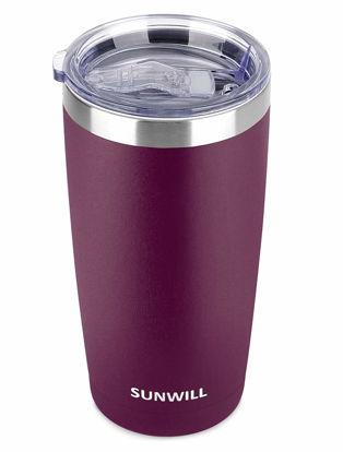 Picture of SUNWILL Travel Coffee Tumbler 20 oz, Insulated Mug with Lid, Stainless Steel Cup for Hot and Cold Drinks, Powder Coated Plum