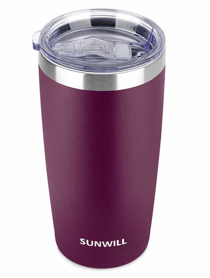 Picture of SUNWILL Travel Coffee Tumbler 20 oz, Insulated Mug with Lid, Stainless Steel Cup for Hot and Cold Drinks, Powder Coated Plum