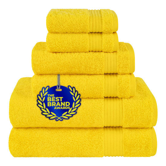 Picture of Cotton Paradise 6 Piece Towel Set, 100% Cotton Soft Absorbent Turkish Towels for Bathroom, 2 Bath Towels 2 Hand Towels 2 Washcloths, Yellow Towel Set