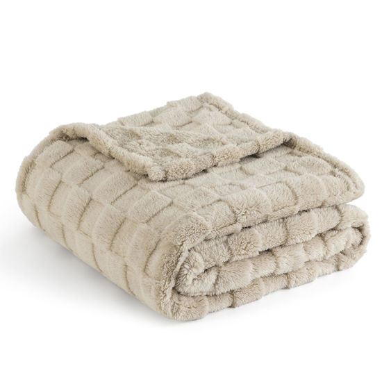 Picture of Bedsure Light Brown Fleece Blanket for Couch - Super Soft Cozy Twin Blankets for Women, Cute Small Throws for Girls, 60x80 Inches