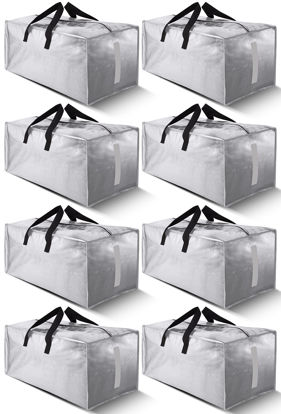Picture of HOMESURE 8 Pack Large Strong Moving Bags with Zippers & Carrying Handles - Water-Resistant - Heavy Duty Storage Tote for Space Saving Moving Storage, Fold Flat, Alternative to Moving Box (Silver)