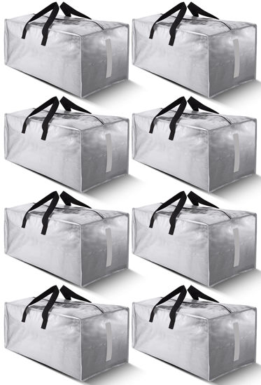 Picture of HOMESURE 8 Pack Large Strong Moving Bags with Zippers & Carrying Handles - Water-Resistant - Heavy Duty Storage Tote for Space Saving Moving Storage, Fold Flat, Alternative to Moving Box (Silver)