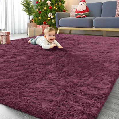 Picture of OLANLY 8x10 Machine Washable Large Area Rugs for Living Room, Bedroom, Soft Fluffy Shaggy Bedside Rug, Indoor Floor Carpet for Kids Girls and Boys, Dorms, Nursery, Home Decor Aesthetic, Burgundy