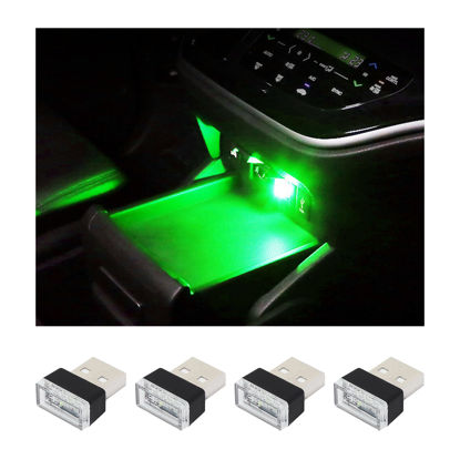 Picture of Augeny 4 PCS USB LED Car Interior Atmosphere Lamp, Plug-in USB Decor Night Light, Portable Auto Ambient Lighting Kit, Universal Vehicle Interior Accessories for Most Cars (Green)