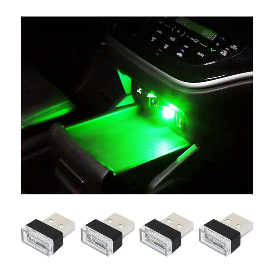 Picture of Augeny 4 PCS USB LED Car Interior Atmosphere Lamp, Plug-in USB Decor Night Light, Portable Auto Ambient Lighting Kit, Universal Vehicle Interior Accessories for Most Cars (Green)