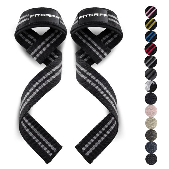 Picture of Fitgriff® Lifting Wrist Straps for Weightlifting, Gym, Deadlift, Workout (Made of Premium Cotton & Padded) - Men & Women (Standard, Black/Grey)