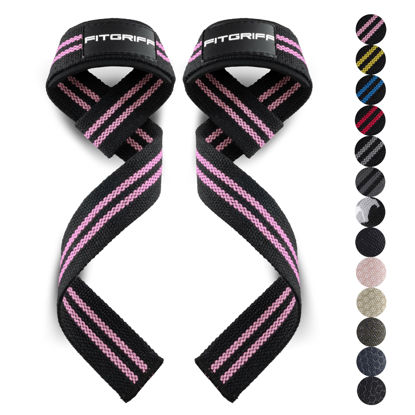 Picture of Fitgriff® Lifting Wrist Straps for Weightlifting, Gym, Deadlift, Workout (Made of Premium Cotton & Padded) - Men & Women (XS, Black/Pink)