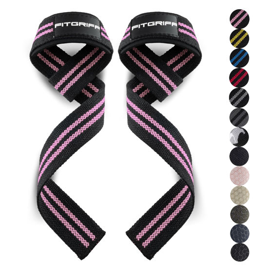 Picture of Fitgriff® Lifting Wrist Straps for Weightlifting, Gym, Deadlift, Workout (Made of Premium Cotton & Padded) - Men & Women (XS, Black/Pink)