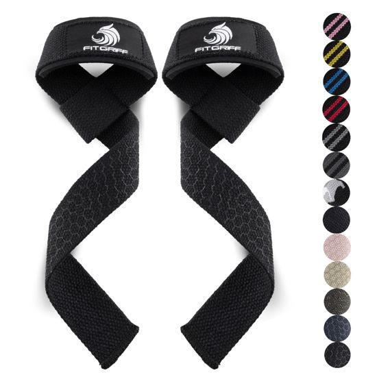 Picture of Fitgriff® Lifting Wrist Straps for Weightlifting, Gym, Deadlift, Workout (Made of Premium Cotton & Padded) - Men & Women (Standard, Black (Silicone-Grip))