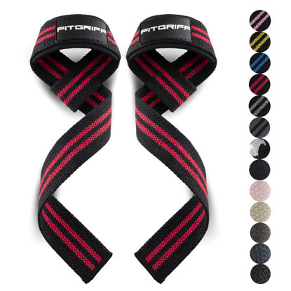 Picture of Fitgriff® Lifting Wrist Straps for Weightlifting, Gym, Deadlift, Workout (Made of Premium Cotton & Padded) - Men & Women (Standard, Black/Red)