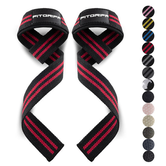 Picture of Fitgriff® Lifting Wrist Straps for Weightlifting, Gym, Deadlift, Workout (Made of Premium Cotton & Padded) - Men & Women (Standard, Black/Red)