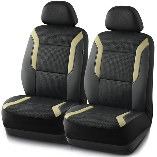 Picture of Skechers Memory Foam™ Car Seat Covers, Air Cool Mesh Thick Seat Covers,Two Front Seat Covers, Airbag Compatible, Automotive Comfort & Protection for Most Cars,Van,Trucks, SUVs(Beige,Two Front)