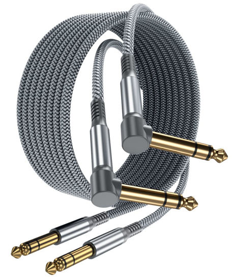 Picture of Elebase 1/4 Inch TRS Instrument Cable 30ft 2-Pack,Right-Angled to Straight 6.35mm Male Jack Stereo Audio Cord,6.35 Balanced Interconnect Line for Electric Guitar,Bass,Keyboard,Mixer,Amplifier,Speaker