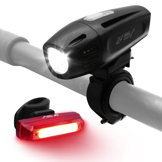 Picture of BV Super Bright Bike Light Set USB Rechargeable - Headlight & Taillight, Waterproof IP44 , 3 Light Modes Including Flash Mode for Safety, Easy to Install and Fits All Bicycles