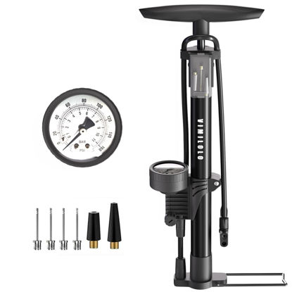 Picture of VIMILOLO Bike Pump, Air Bicycle Pump Inflator with Pressure Gauge for Presta and Schrader Valve Tire Ball Bike Portable Pumps 160PSI & 11BAR