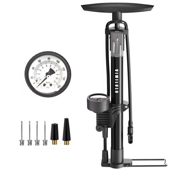 Picture of VIMILOLO Bike Pump, Air Bicycle Pump Inflator with Pressure Gauge for Presta and Schrader Valve Tire Ball Bike Portable Pumps 160PSI & 11BAR