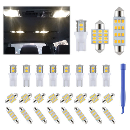 Picture of iFunyLED 24 Pieces Dome Light LED Car Interior Bulb Kit Set 194 T10 DE3175 578 31mm 42mm Bulbs Interior Replacement Lights for Car Map License Plate Door Side Marker Cornering Trunk Light - Warm White