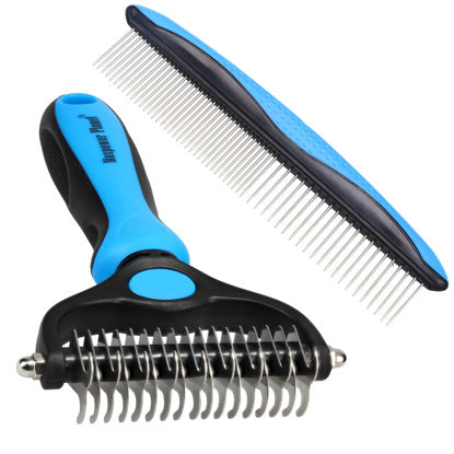 Picture of Maxpower Planet Pet Grooming Rake and Dematting Comb for Dogs - Double Sided Dematting, Undercoat Rake for Dogs - Cat Dematting Tool, Dog Dematting Tools - Reduce Shedding Easily - Blue