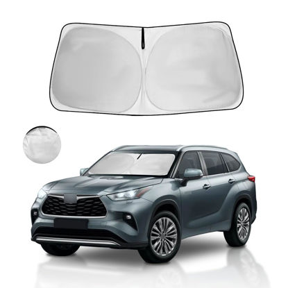 Picture of HOHUIGO Windshield Sun Shade for 2024 2023 2022 2021 2020 Toyota Highlander Window Sunshade for L LE XLE Limited Platinum Accessories Foldable SUV Sun Visor UV Protector Heat Shield Cover