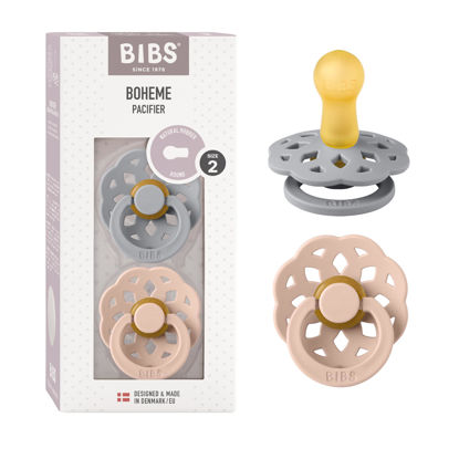 Picture of BIBS Pacifiers - Boheme Collection | BPA-Free Baby Pacifier | Made in Denmark | Set of 2 Cloud/Blush Color Premium Soothers | Size 6-18 Months