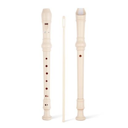 Picture of SWAN Soprano Recorder Instrument for Beginners Student - Baroque Style 8 Hole Flute Detachable 3pcs Descant Recorder with Cleaning Rod and Fingering Chart for Kids over 6 Years Old, Beige