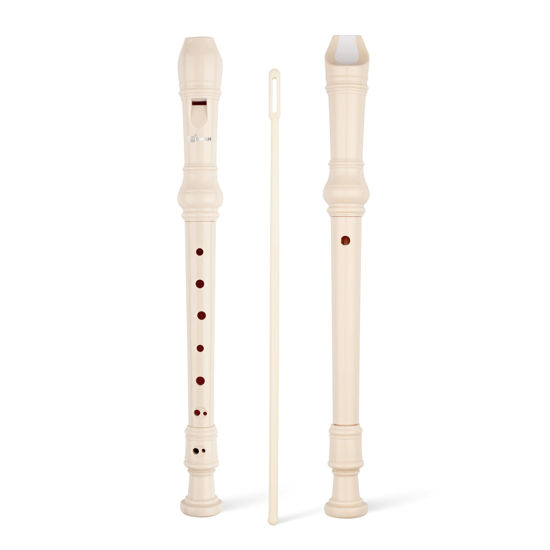 Picture of SWAN Soprano Recorder Instrument for Beginners Student - Baroque Style 8 Hole Flute Detachable 3pcs Descant Recorder with Cleaning Rod and Fingering Chart for Kids over 6 Years Old, Beige