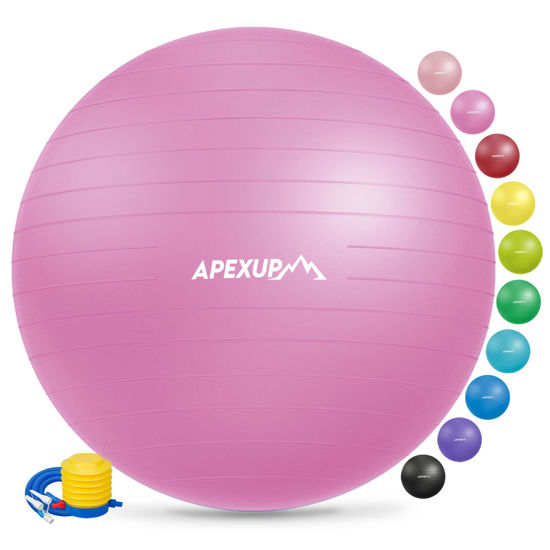 Picture of APEXUP Yoga Ball Exercise Ball, Anti Slip Stability Ball Chair, Heavy Duty Large Gym Ball for Fitness, Balance, Core Workout and Physical Therapy (M (19"~22) 55cm, Fuschia)