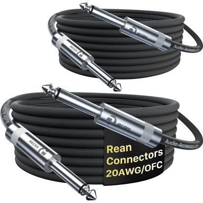 Picture of Guitar Cable 10 ft 2 Pack, Kevlar-Reinforced Nylon Braided 1/4 Instrument Cable, 20 AWG, OFC, Unbalanced TS Quarter Inch Electric Guitar Cord, Bass Guitar AMP Cord with Rean Connectors from Neutrik