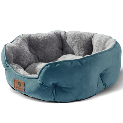 Picture of Asvin Small Dog Bed for Small Dogs, Cat Beds for Indoor Cats, Pet Bed for Puppy and Kitty, Extra Soft & Machine Washable with Anti-Slip & Water-Resistant Oxford Bottom, Teal, 20 inches