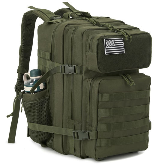 Picture of QT&QY Military Tactical Backpacks For Men Molle Daypack 45L Large 3 Day Bug Out Bag Hiking Rucksack With Bottle Holder