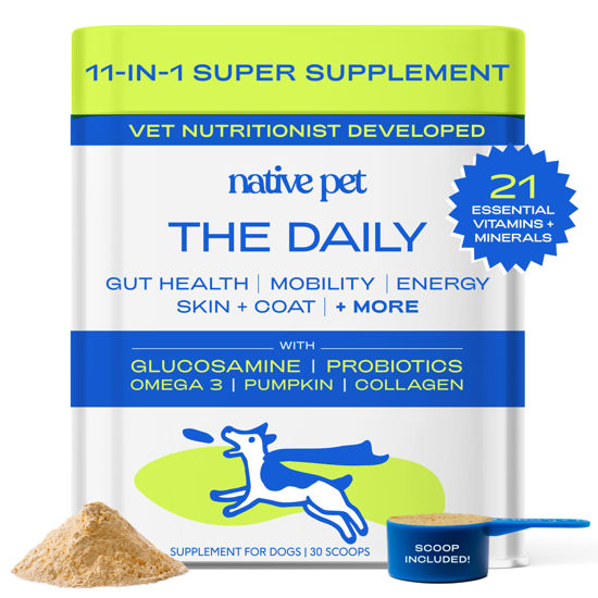 Picture of Native Pet Dog Vitamins & Supplements - 30 Scoops - 11-in-1 Multivitamin for Dogs with 21 Supplements & Vitamins - Nutritious Food Topper Powder - Pet Health & Puppy Essentials