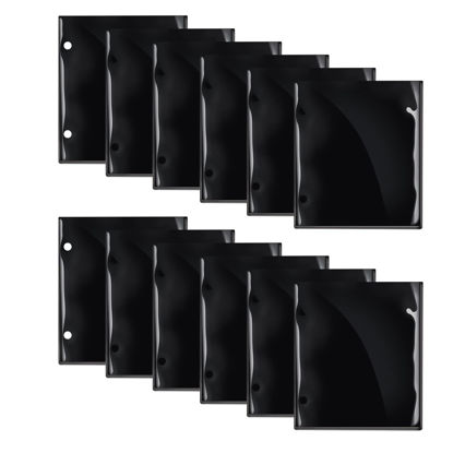 Picture of 12 Pieces Black Flip Folio Marching Band Music Files Holder Flip Folder Pages Sheet 7.3 x 6.3 Inches PVC Waterproof Window Pages Musical Flip Folder with 2 Holes for Music Files