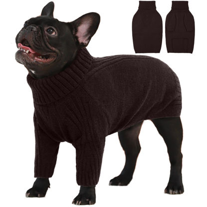Picture of IECOii Large Dog Sweater,Pet Dog Sweaters for Large Dogs Boy,Thanksgiving Fall Doggie Sweatshirt,Turtleneck Thick Warm Girl Dog Sweater,Winter Knitwear Clothes for Corgi,French Bulldog(Brown,L)