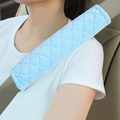 Picture of Amooca Soft Auto Seat Belt Cover Seatbelt Shoulder Pad Cushions 2 PCS for a More Comfortable Driving Universal Fit for All Cars and Backpack Light Blue
